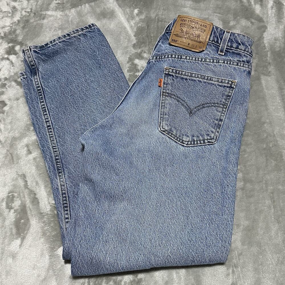 Vintage Levis 550 Orange Tab Jeans Mens 33x30 Blue Light Wash Tapered Relaxed